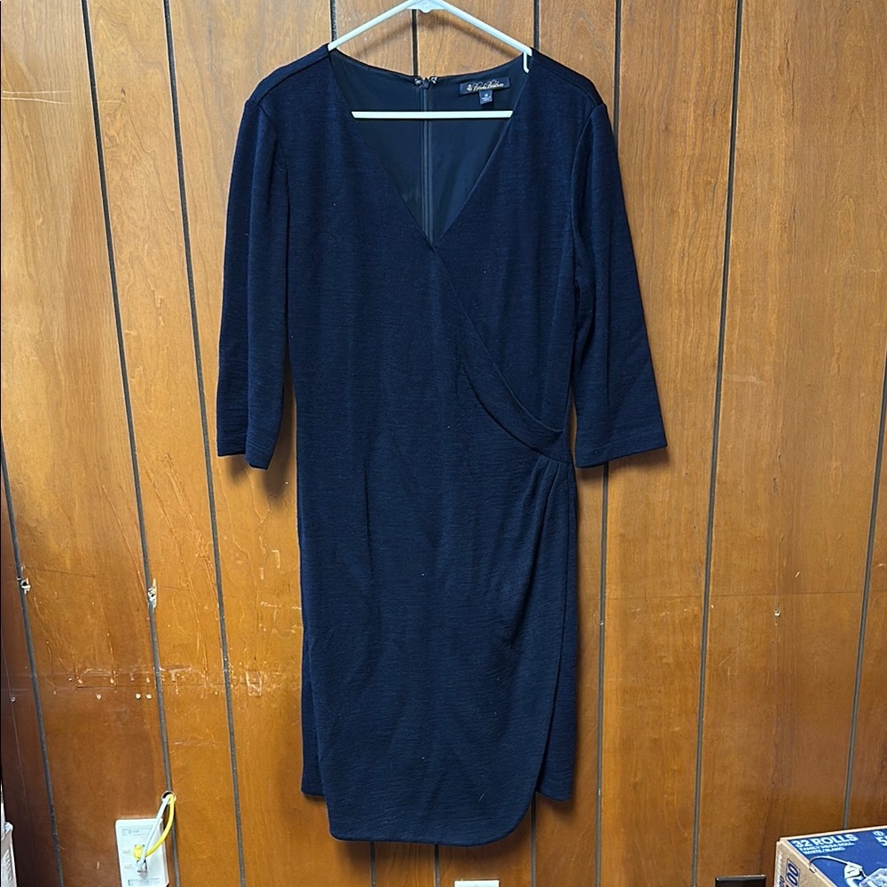 LIKE NEW Brooks Brothers Blue Sheath Dress V-neck 3/4 Sleeve